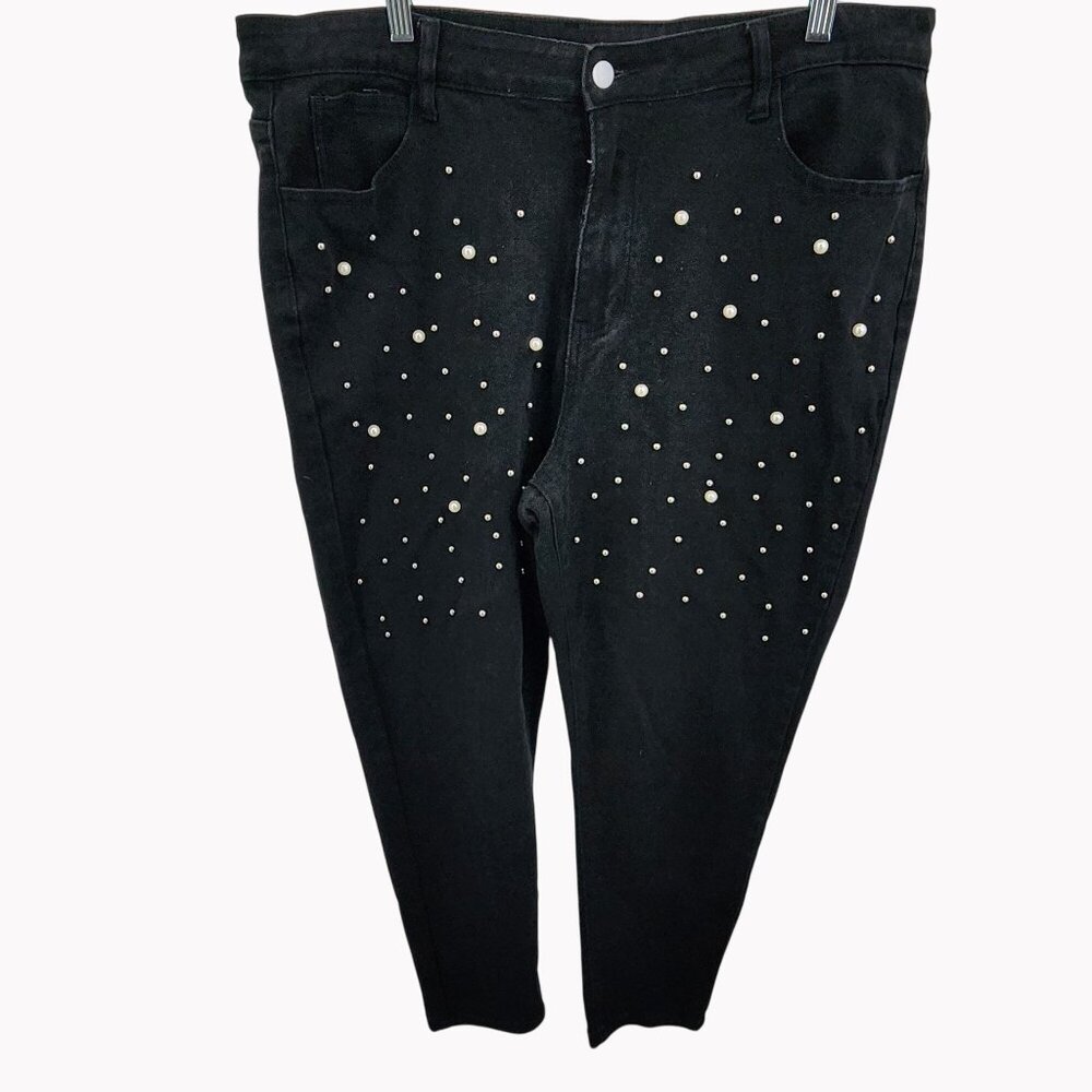 Shein Curve 3XL Womens Black Stretch Jeans With Pearl & Beaded Embellishments